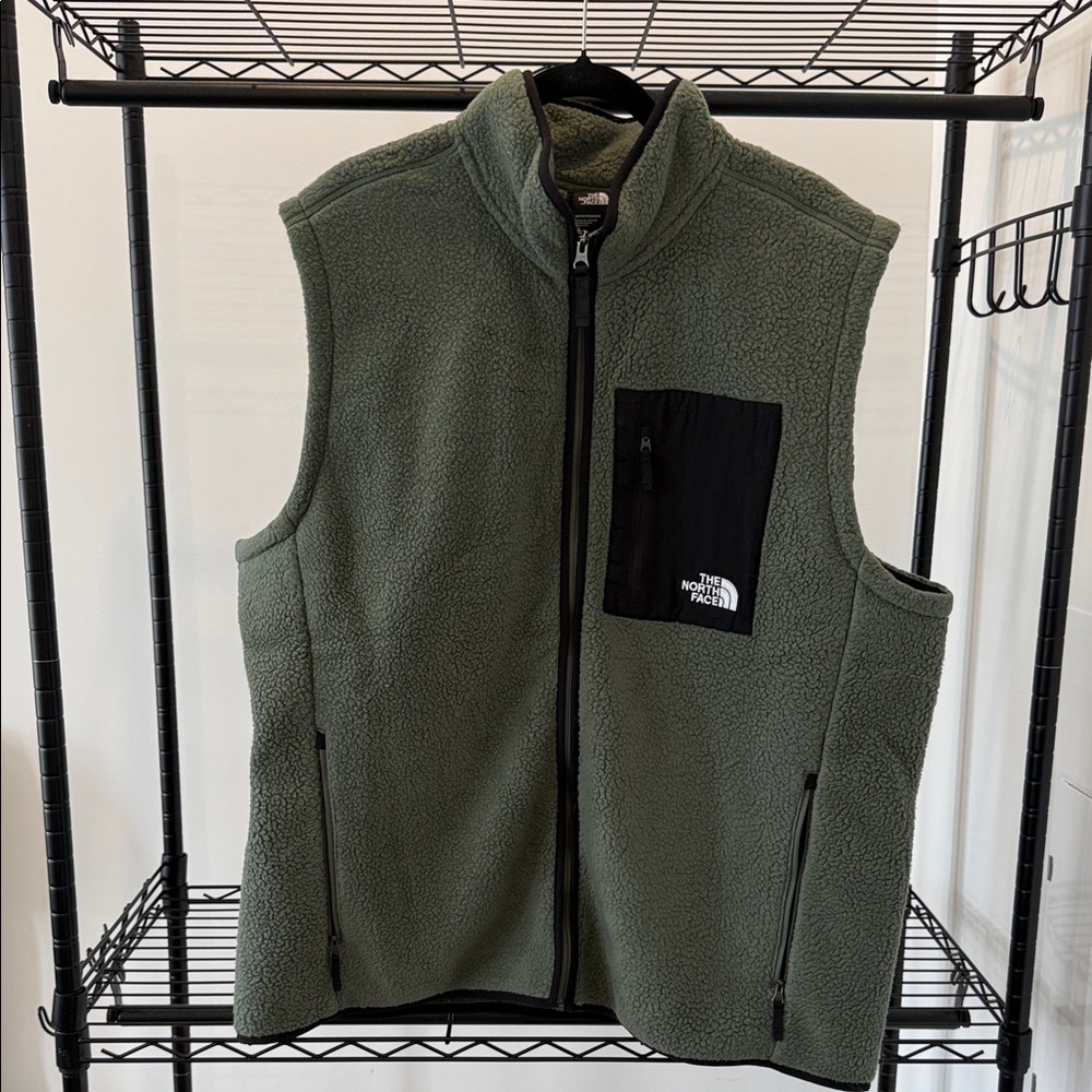 The North Face Olive Fleece Vest with Black Pocket